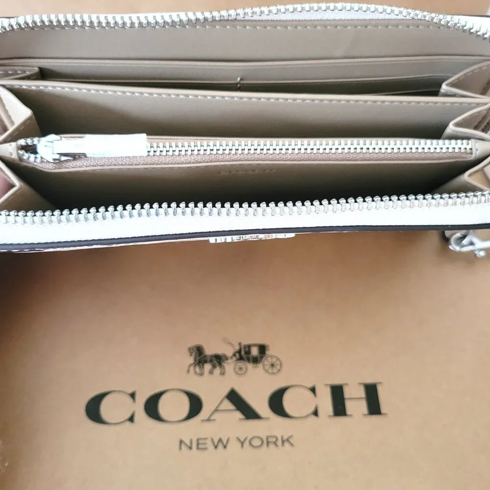 Coach CDE92 Long Zip Around Wallet Cherry Embossed Print Leather Chalk Multi - Picture 7 of 7